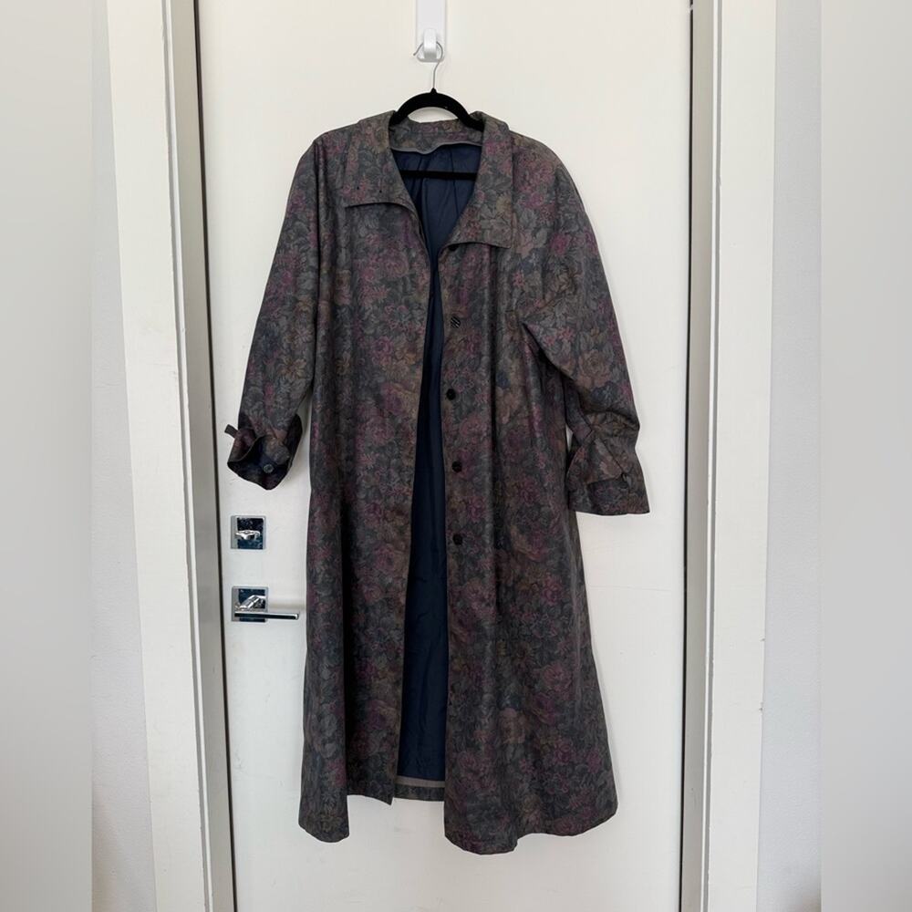Vintage London Fog Floral Trench Coat Size 16 - Picture 5 of 10